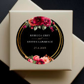 Elegante bloemrijke rode zwarte romantische droom ronde sticker