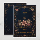 Elegante Bloemrijke Sierlijke Trouwuitnodiging Kaart (Voorkant / Achterkant)