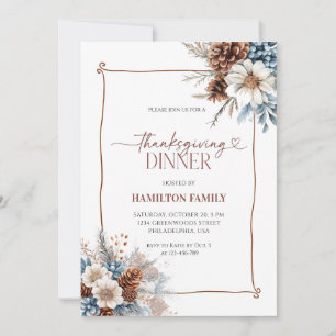 Elegante Bloemrijke Thanksgiving Dinerfeest Kaart