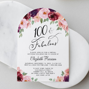 Elegante bloemrijke virtuele 100ste verpartijboog kaart