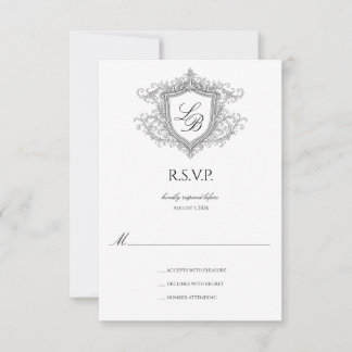 Elegante Bloemrijke Wapen Initialen RSVP Kaart