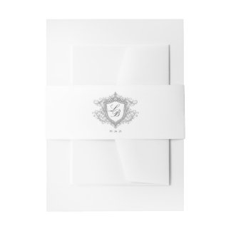 Elegante Bloemrijke Wapen Monogram Trouw Uitnodigi Uitnodigingen Wikkel