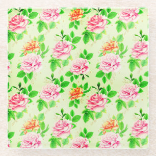 Elegante bloemrozen groene bladeren patroon-23675 glazen onderzetter