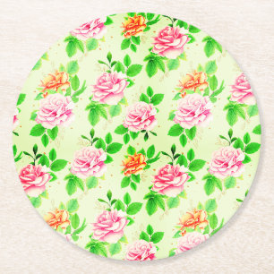 Elegante bloemrozen groene bladeren patroon-23675 ronde kartonnen onderzetter