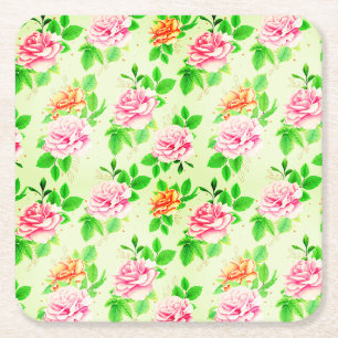 Elegante bloemrozen groene bladeren patroon-23675 vierkante kartonnen onderzetter