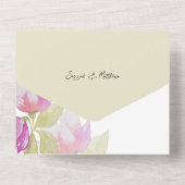 Elegante bloemsalie groen en roze all in one uitnodiging (Achterkant)