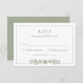 Elegante Bloemsalie Groene bruiloft RSVP Kaart (Voorkant / Achterkant)