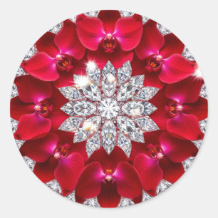 Elegante bloemschikking met rode orchideeën ronde sticker