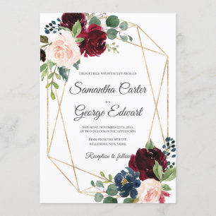 Elegante blos bordeaux en roze en marine bloemen kaart