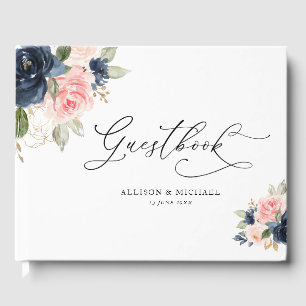 Elegante blos & marine bloemen bruiloft gastenboek