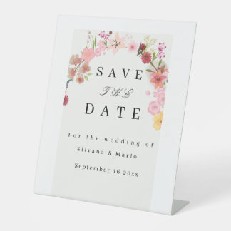 Elegante blozende roze bloemen Save  Reclamebord Met Voetstuk