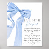 Elegante Blue Bow Baby shower Late Night Luiers Poster (Voorkant)