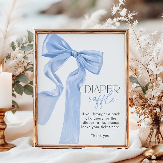 Elegante Blue Bow Baby shower Luier Raffle Poster