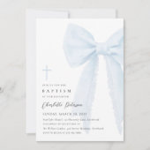 Elegante Blue Bow doop uitnodiging (Voorkant)