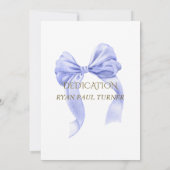 Elegante Blue Bow Gold Boy Toewijding Kaart (Achterkant)