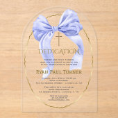 Elegante Blue Bow Gold Boy Toewijding Transparant Acryl Uitnodigingen (Voorkant)