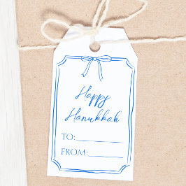 Elegante Blue Bow  minimalistische Chanoeka Cadeaulabel