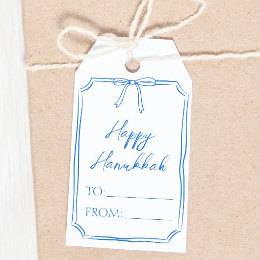 Elegante Blue Bow  minimalistische Chanoeka Cadeaulabel