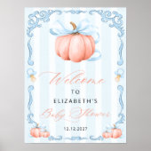 Elegante Blue Bow Schattigee pompoen Baby shower Poster (Voorkant)