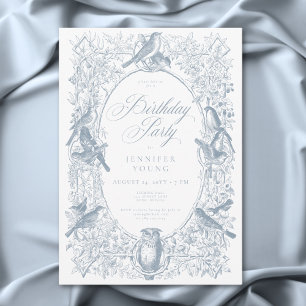 Elegante Blue Chinoiserie Natuur & Vogels Verjaard Kaart