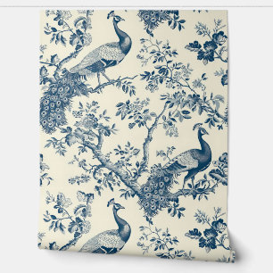 Elegante Blue Chinoiserie Peacock Behang