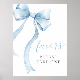 Elegante Blue Coquette Bow Boy Baby Favors Poster