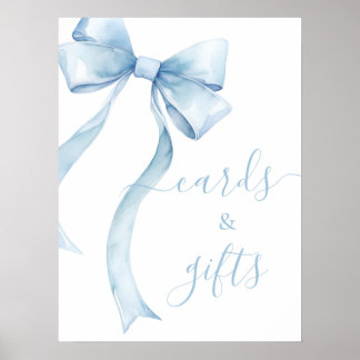 Elegante Blue Coquette Bow Boy Baby Kaarten en ges Poster
