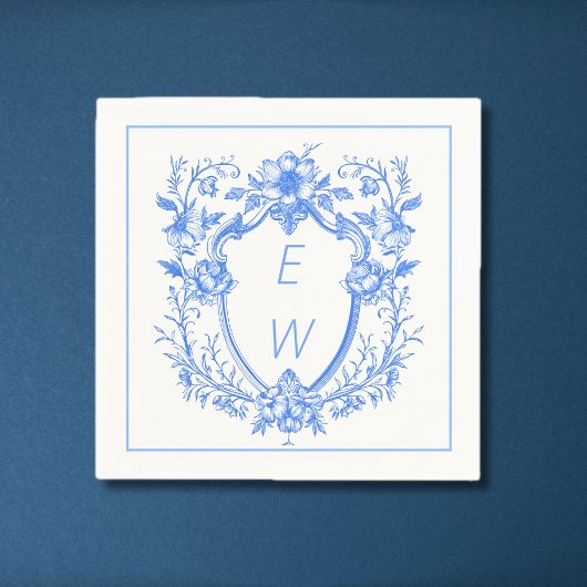Elegante Blue Crest Monogram bruiloft Servet