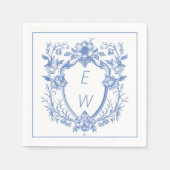 Elegante Blue Crest Monogram bruiloft Servet (Voorkant)