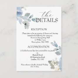 Elegante Blue Floral Wedding Details Behuizing Kaa Informatiekaartje