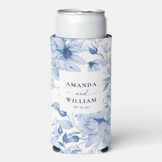 Elegante Blue Floral Wedding Koelbox (Seltzer Voorkant)