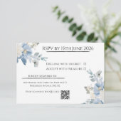 Elegante Blue Floral Wedding RSVP Kaart met QR-cod (Staand voorkant)