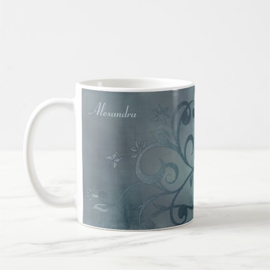 Elegante Blue Flower Swirl Mok (Links)