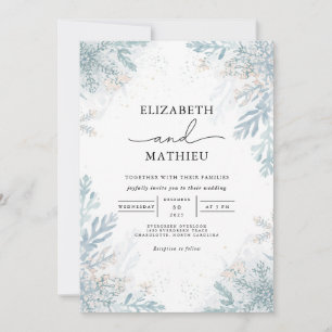 Elegante Blue Frost Botanische Winter Wedding Kaart