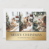 Elégante Blue Gold Photo Joyeuse carte de Noël (Devant)