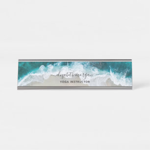 Elegante Blue Green Beach Script Yoga Instructeur Bureau Naambordje