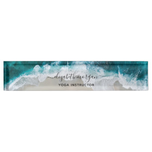 Elegante Blue Green Beach Script Yoga Instructeur Naambordje