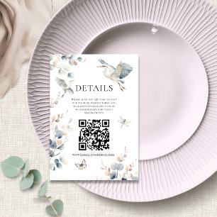 Elegante Blue Heron QR-code Trouwdetails Informatiekaartje