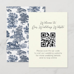 Elegante Blue Horse Toile Wedding Informatiekaartje