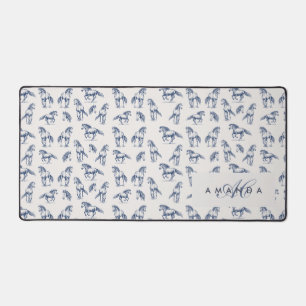 Elegante Blue Horses Monogrammed Initiaal geschenk Bureaumat