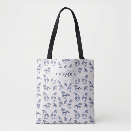 Elegante Blue Horses Monogrammed Initiaal geschenk Draagtas (Voorkant)