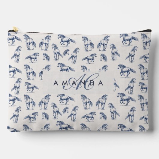 Elegante Blue Horses Monogrammed Initiaal geschenk Etui (Voorkant)