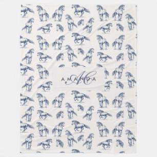 Elegante Blue Horses Monogrammed Initiaal geschenk Fleece Deken