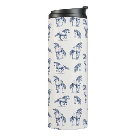 Elegante Blue Horses Monogrammed Initiaal geschenk Thermosbeker (Gedraaid links)