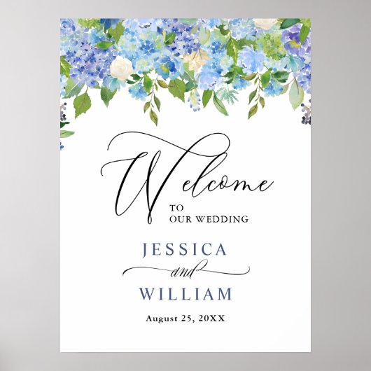 Elégante Blue Hydrangea Floral Mariage Affiche de (Devant)