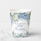 Elegante Blue Hydrangea Rozen Garden Verjaardagsfe Papieren Bekers (Voorkant)