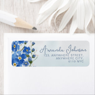 Elegante Blue Script Botanische Waterverf Etiket