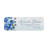 Elegante Blue Script Botanische Waterverf Etiket (Voorkant)