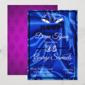 Elegante Blue Silk Wedding Invitation Kaarten RSVP (Voorkant / Achterkant)
