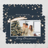 Elégante Blue Stars Neige Photo Joyeux Noël Carte (Devant / Derrière)